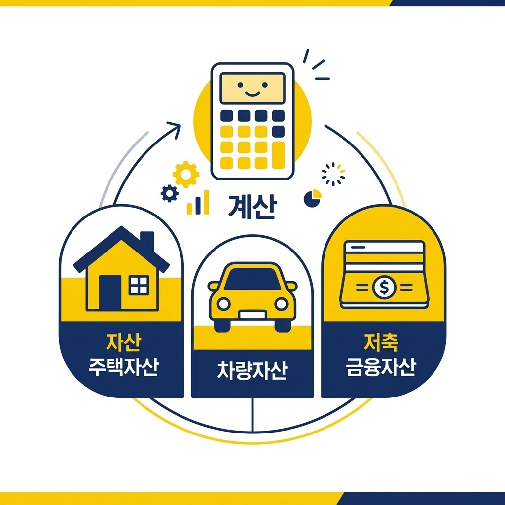 소득인정액 계산에 포함되는 요소들을 보여주는 일러스트
