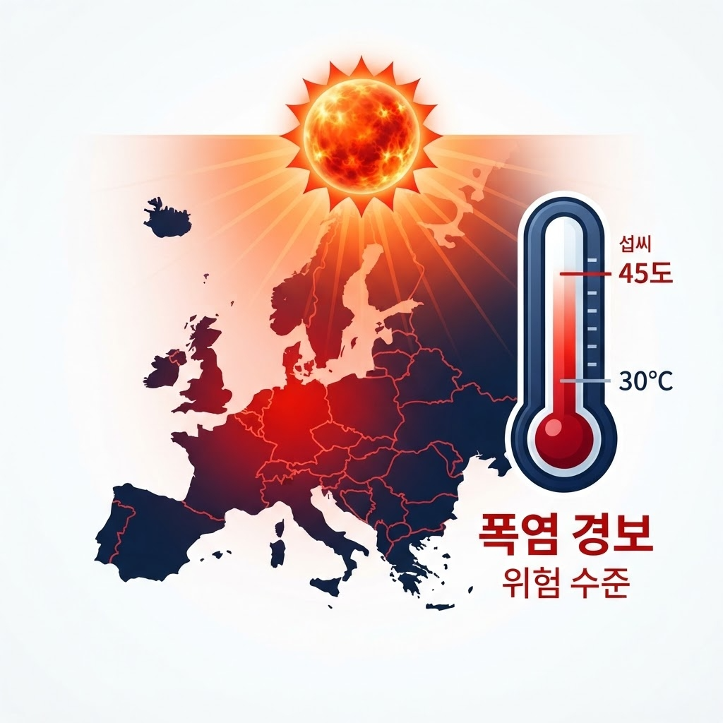 프랑스 - 유럽 전역에 내리쬐는 극심한 폭염을 보여주는 지도 일러스트