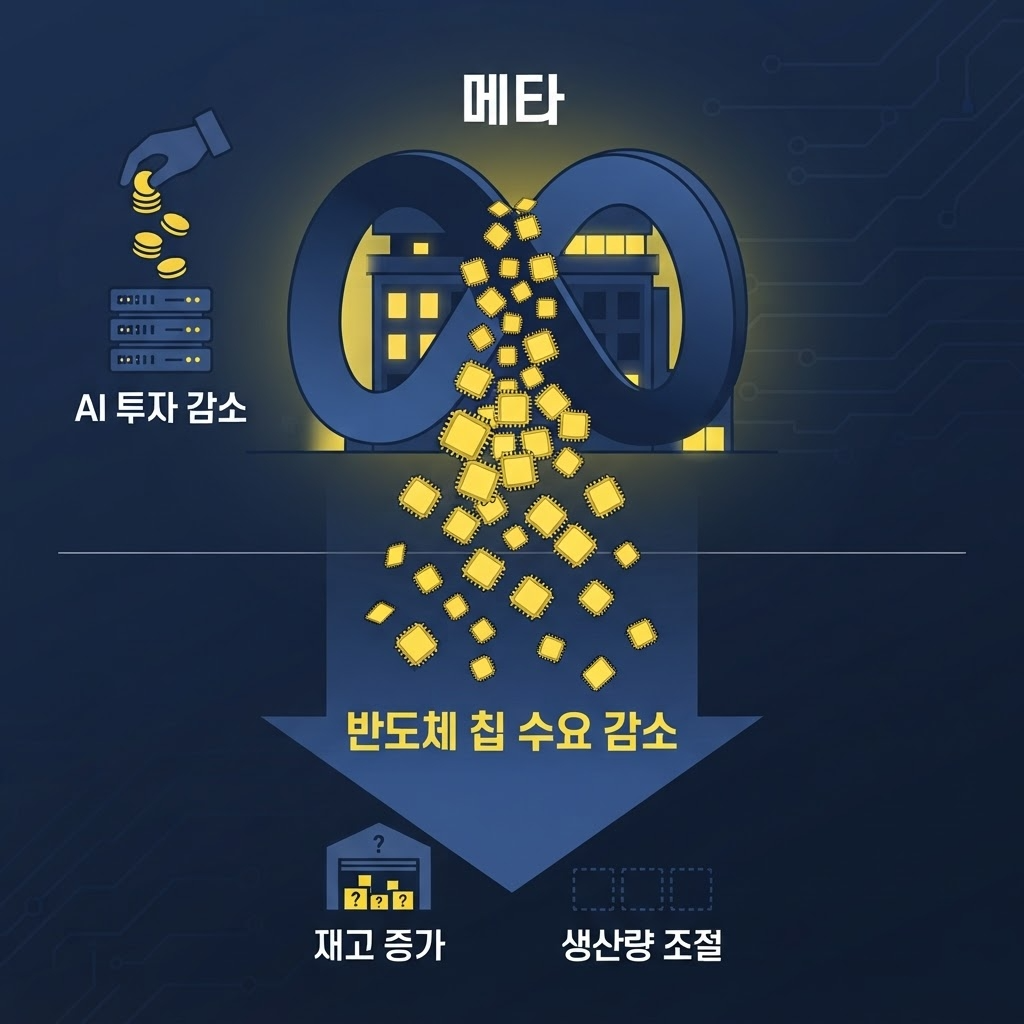 메타의 AI 투자 축소 발언이 반도체 수요에 미치는 영향을 보여주는 일러스트