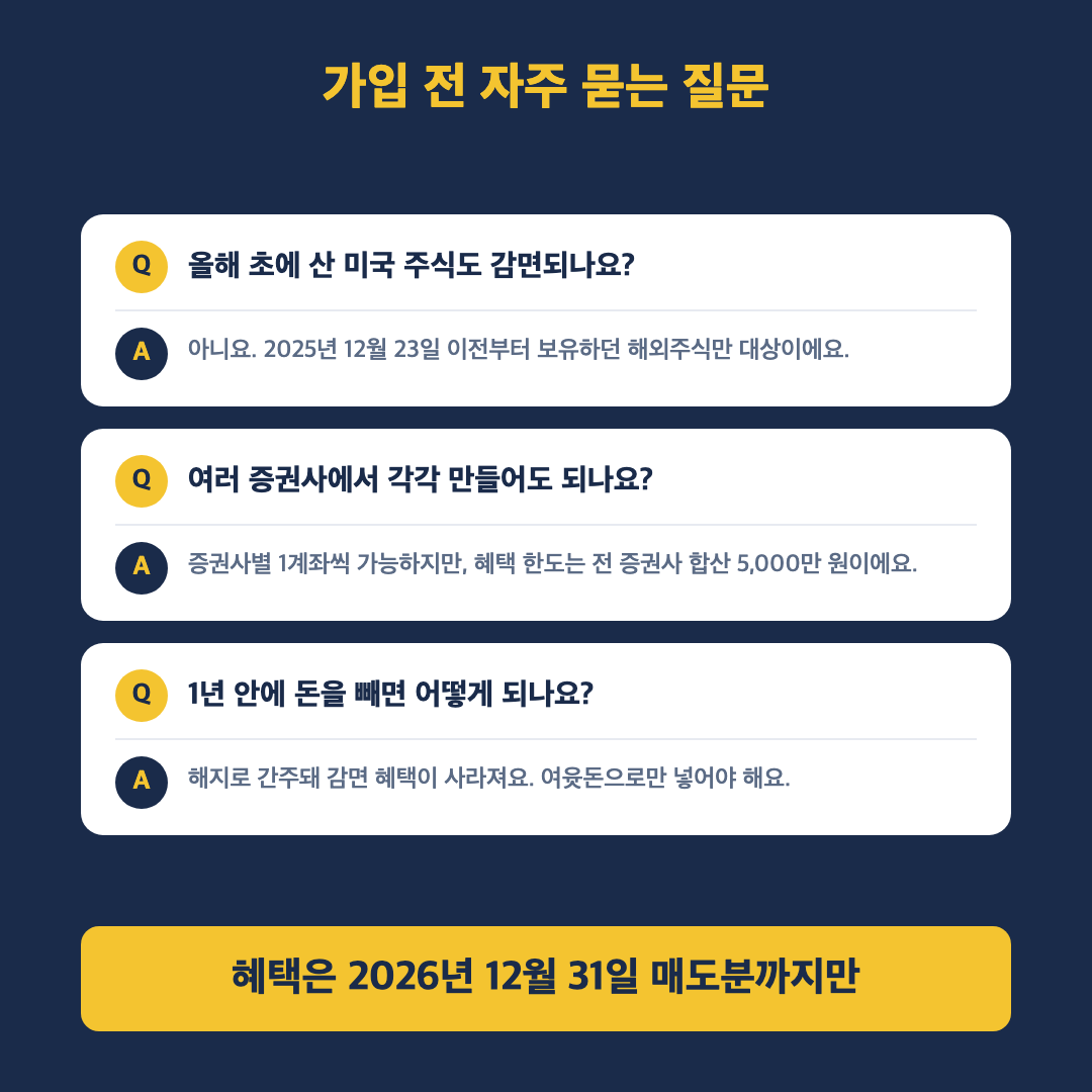 해외주식 양도세 감면 가입 전 자주 묻는 질문 정리 이미지