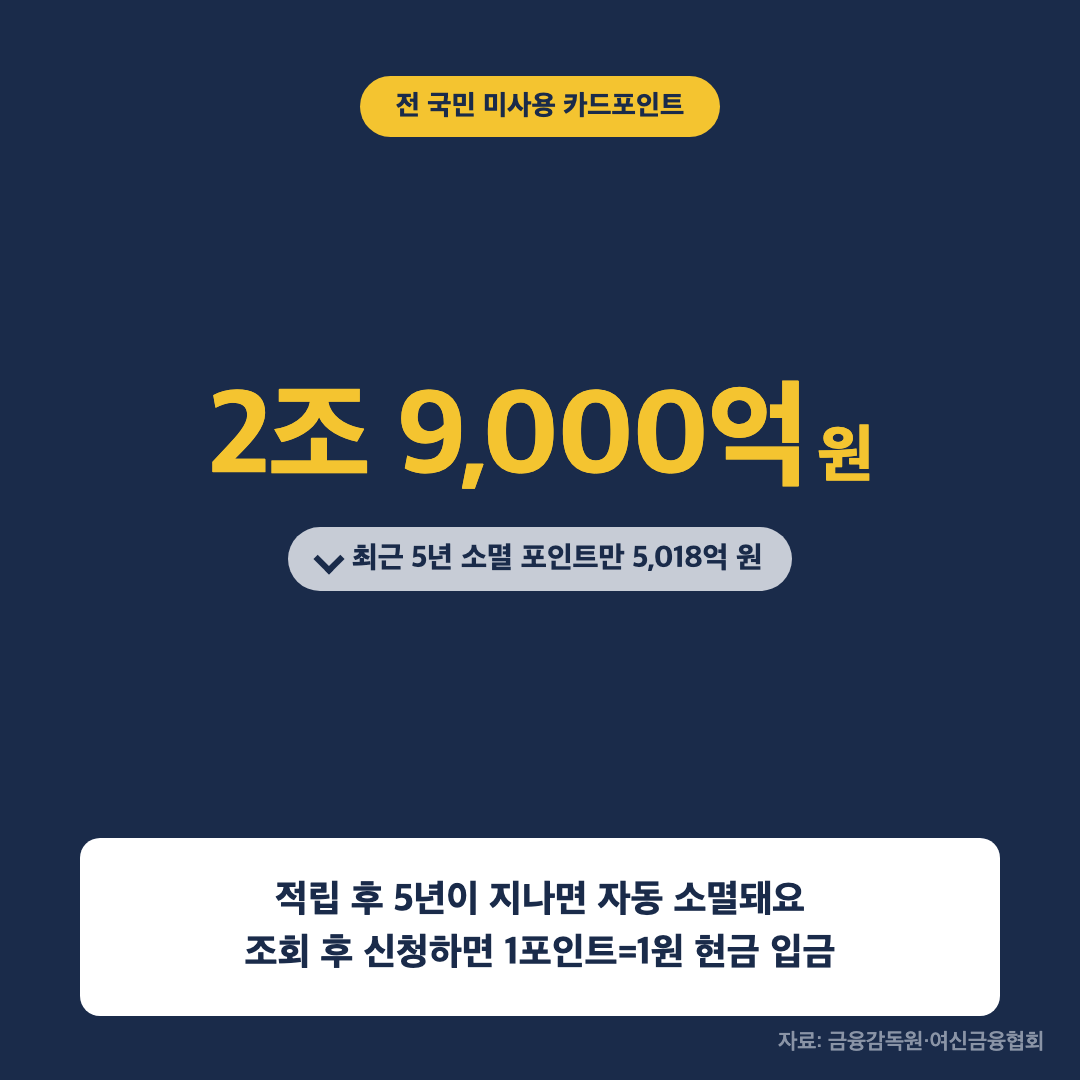 카드포인트 현금화 대상인 미사용 포인트 2조 9천억 원 통계 이미지