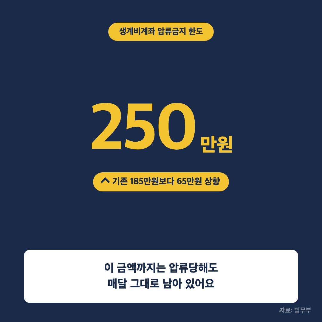 생계비 압류 금지 한도 250만원 통계 이미지